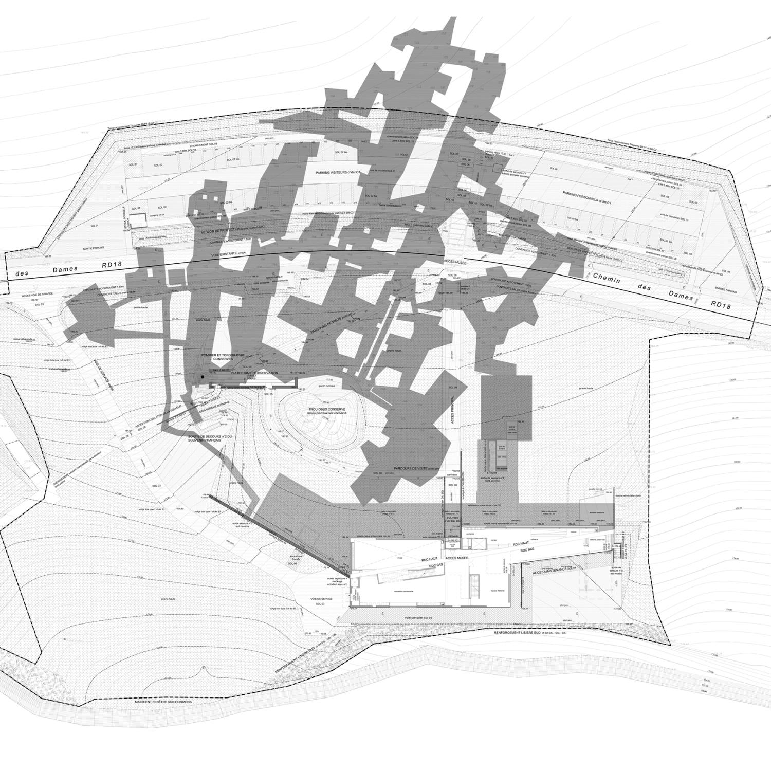 Emprise de la caverne et plan DCE