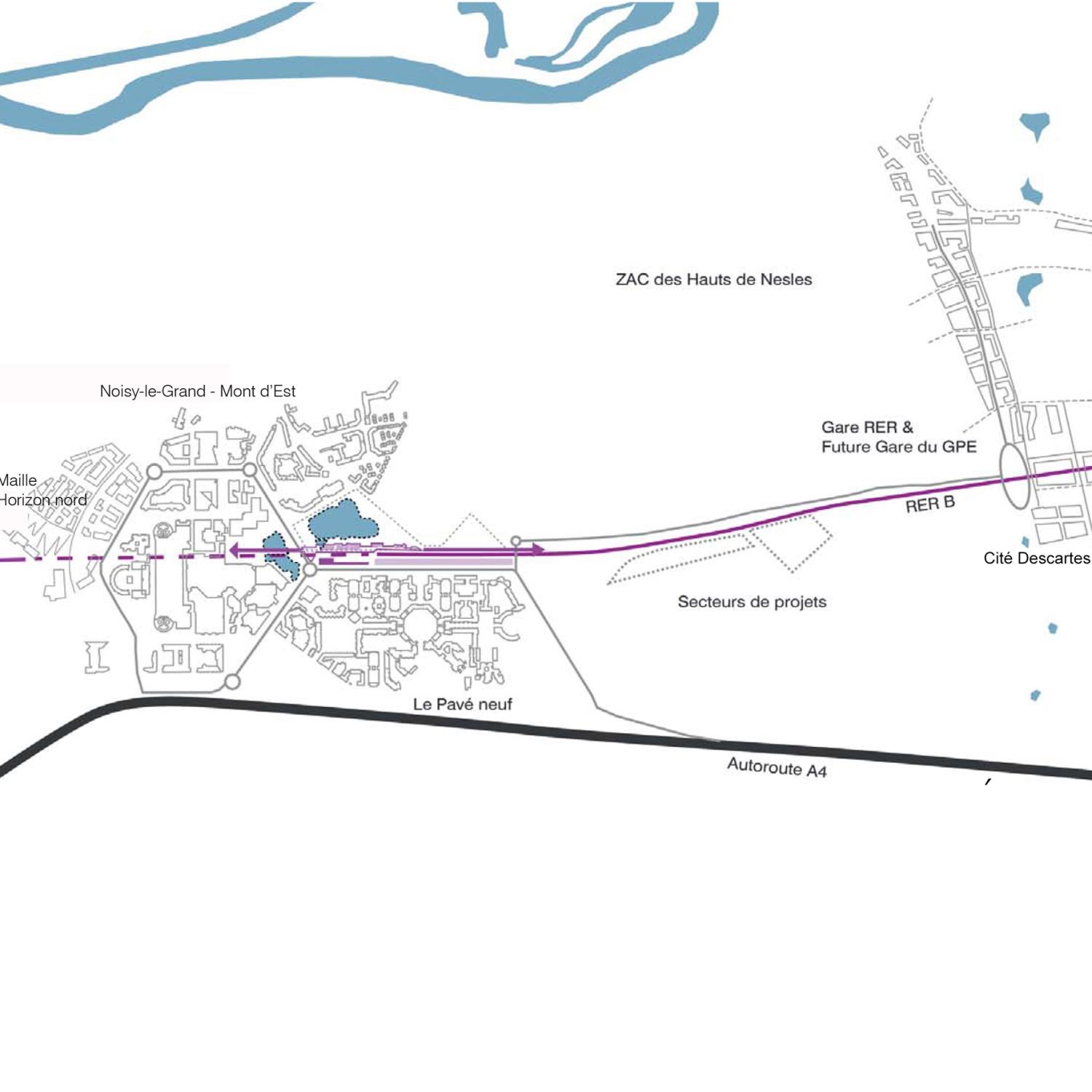 Connecter la ville nouvelle / axe multimodal et sportif